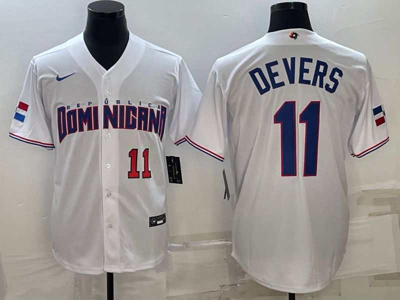 Men 2023 World Cub #11 Devers White Nike MLB Jersey5